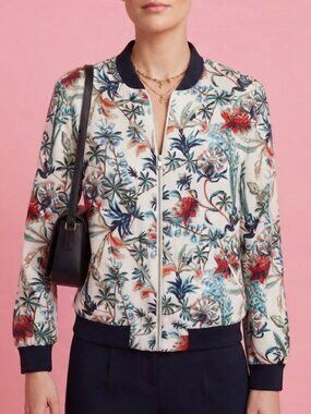 Philosophy White & Blue Floral Botanical Bomber Jacket